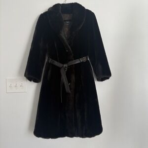 d'Jimas Furs Faux Fur Brown Coat Wrap Vintage 60s Winter Mob Wife Hollywood SzS